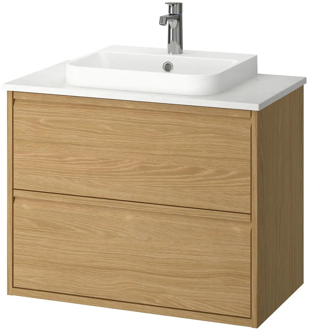 Набор тумбы с раковиной Ikea Angsjon/Backsjon с ящиками 82x49x71 (Имитация Дуба/Имитация Белого Мрамора) - 2