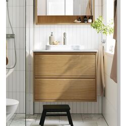 Набор тумбы с раковиной Ikea Angsjon/Backsjon с ящиками 82x49x71 (Имитация Дуба/Имитация Белого Мрамора)