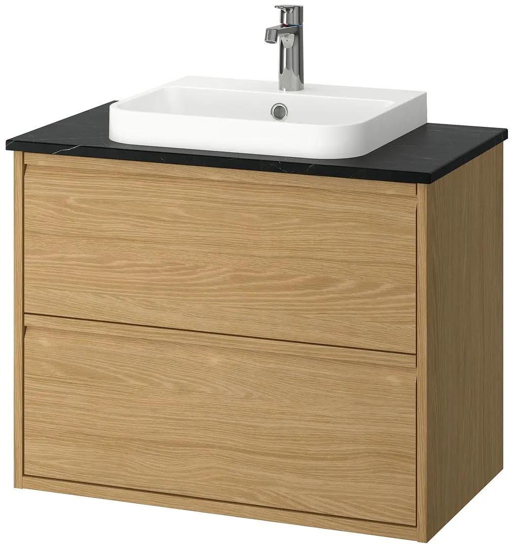 Set tumba cu lavoar Ikea Angsjon/Backsjon cu sertare 82x49x71 (Aspect Stejar/Aspect Marmura Neagra) - 2