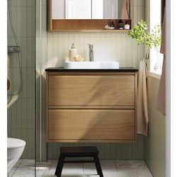 Набор тумбы с раковиной Ikea Angsjon/Backsjon с ящиками 82x49x71 (Имитация Дуба/Имитация Черного Мрамора)