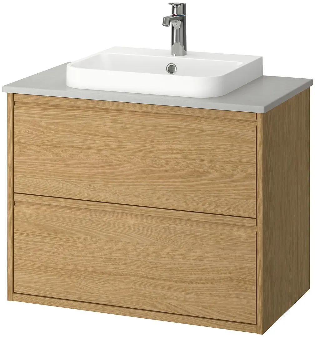 Набор тумбы с раковиной Ikea Angsjon/Backsjon с ящиками 82x49x71 (Имитация Дуба/Имитация Камня) - 2