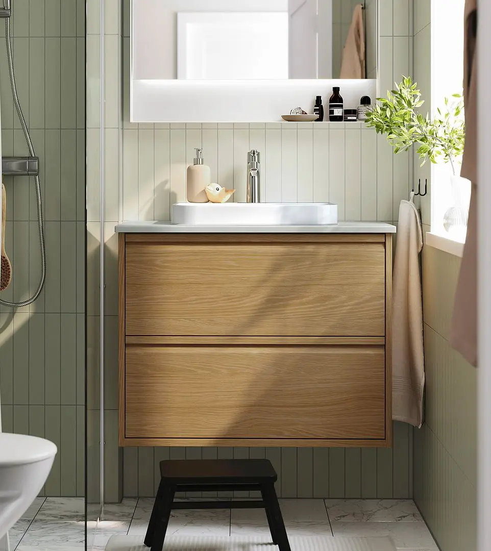 Набор тумбы с раковиной Ikea Angsjon/Backsjon с ящиками 82x49x71 (Имитация Дуба/Имитация Камня)