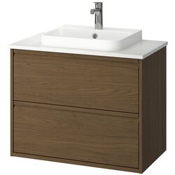 Набор тумбы с раковиной Ikea Angsjon/Backsjon с ящиками 82x49x71 (Имитация Коричневого Дуба/Имитация Белого Мрамора) Thumb