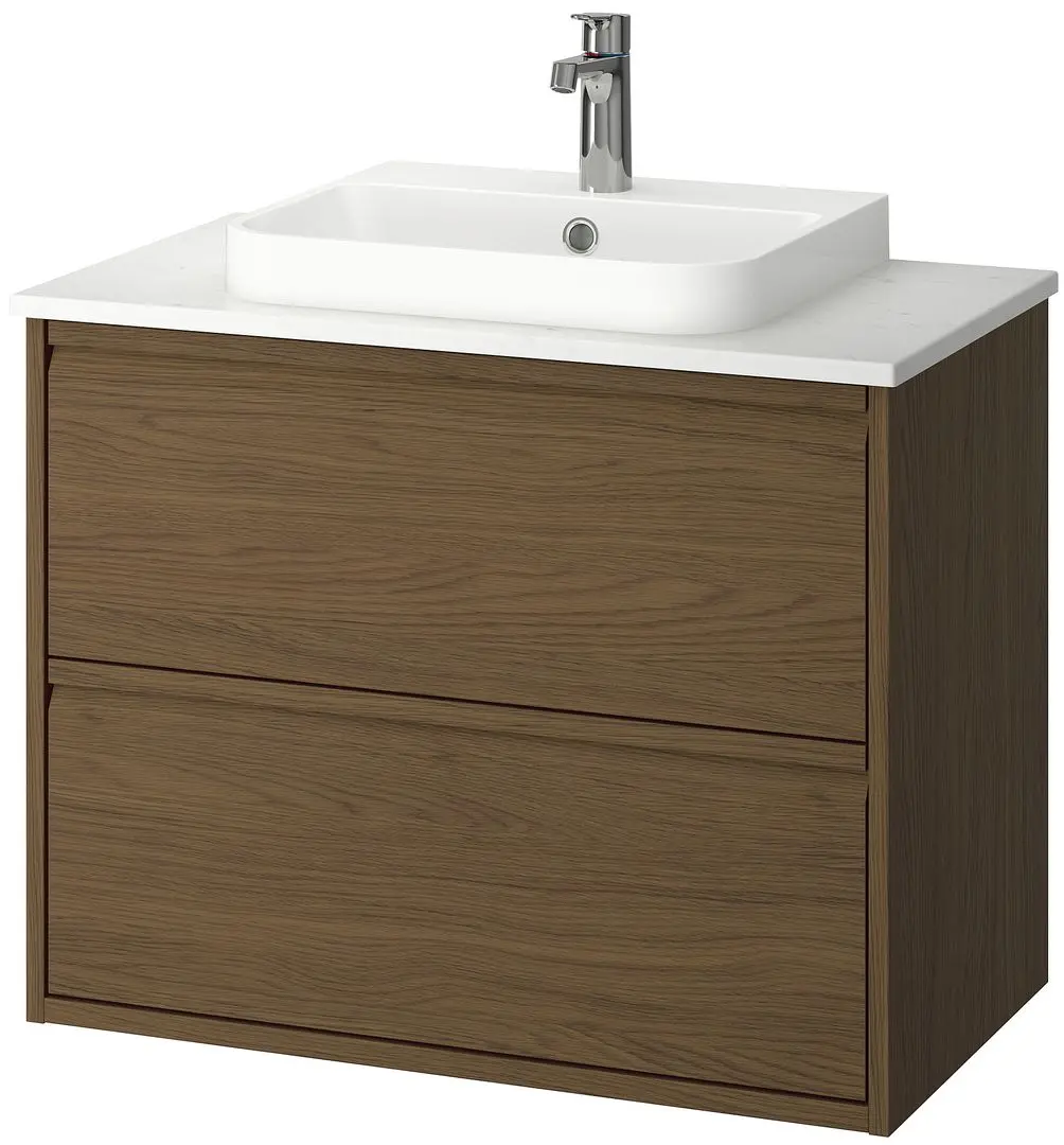 Набор тумбы с раковиной Ikea Angsjon/Backsjon с ящиками 82x49x71 (Имитация Коричневого Дуба/Имитация Белого Мрамора) - 2