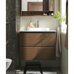 Набор тумбы с раковиной Ikea Angsjon/Backsjon с ящиками 82x49x71 (Имитация Коричневого Дуба/Имитация Белого Мрамора)