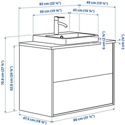 Набор тумбы с раковиной Ikea Angsjon/Backsjon с ящиками 82x49x71 (Имитация Коричневого Дуба/Имитация Белого Мрамора) Thumb