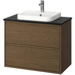 Набор тумбы с раковиной Ikea Angsjon/Backsjon с ящиками 82x49x71 (Имитация Коричневого Дуба/Имитация Черного Мрамора) Thumb