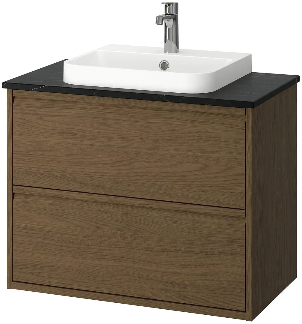 Набор тумбы с раковиной Ikea Angsjon/Backsjon с ящиками 82x49x71 (Имитация Коричневого Дуба/Имитация Черного Мрамора) - 2