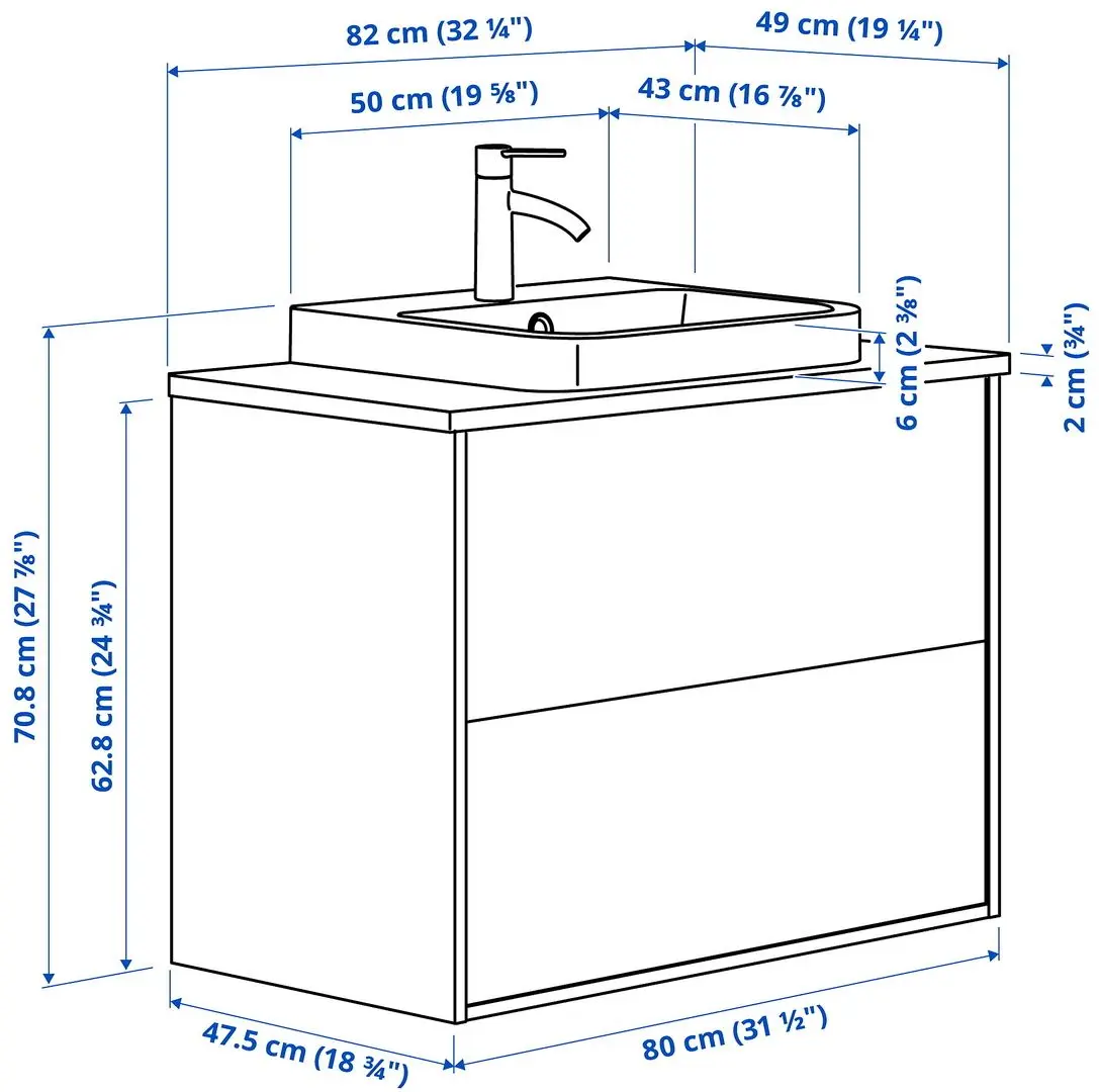 Набор тумбы с раковиной Ikea Angsjon/Backsjon с ящиками 82x49x71 (Имитация Коричневого Дуба/Имитация Черного Мрамора) - 10
