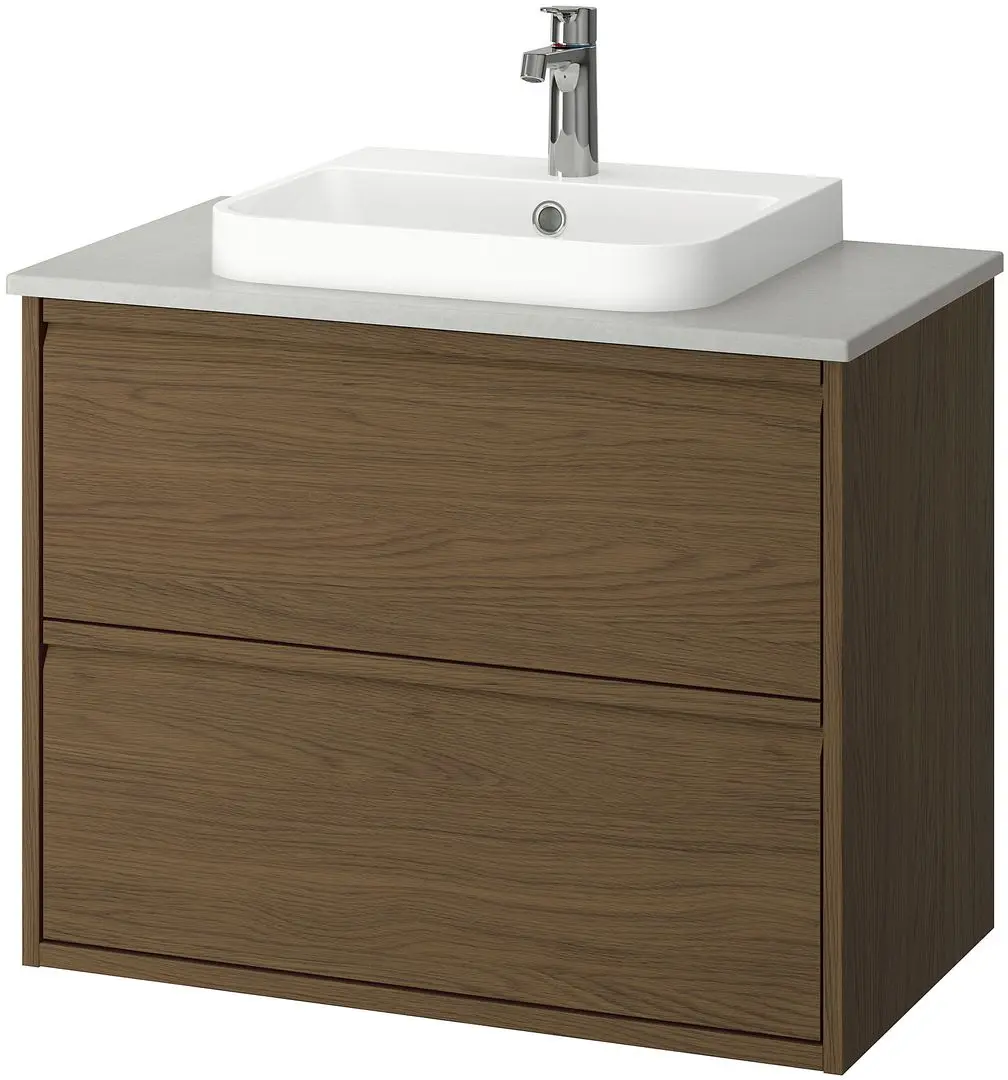 Набор тумбы с раковиной Ikea Angsjon/Backsjon с ящиками 82x49x71 (Имитация Коричневого Дуба/Имитация Камня) - 2