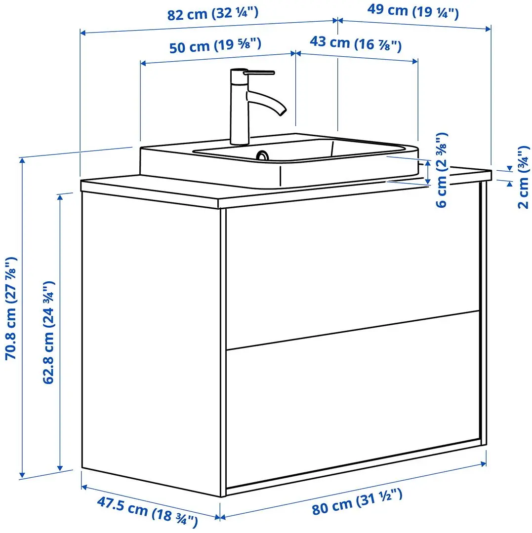 Набор тумбы с раковиной Ikea Angsjon/Backsjon с ящиками 82x49x71 (Имитация Коричневого Дуба/Имитация Камня) - 10