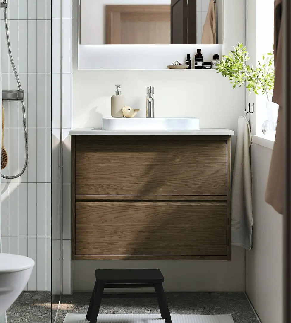 Набор тумбы с раковиной Ikea Angsjon/Backsjon с ящиками 82x49x71 (Имитация Коричневого Дуба/Имитация Камня)