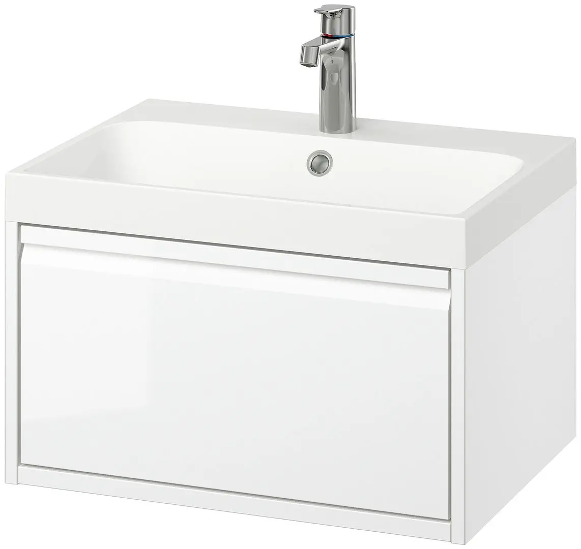 Набор тумбы с раковиной Ikea Angsjon/Backsjon с ящиком 60x48x39 (Глянцевый Белый) - 2