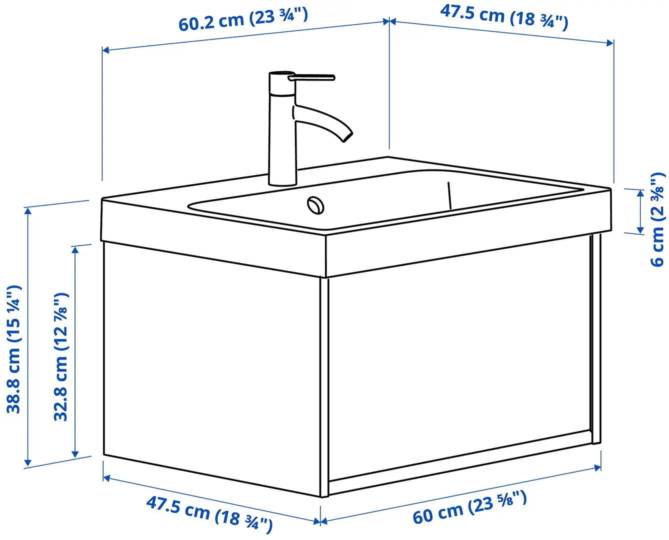 Набор тумбы с раковиной Ikea Angsjon/Backsjon с ящиком 60x48x39 (Глянцевый Белый) - 9