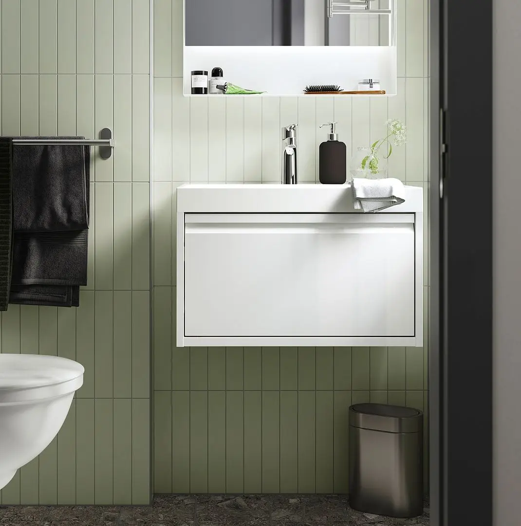 Набор тумбы с раковиной Ikea Angsjon/Backsjon с ящиком 60x48x39 (Глянцевый Белый)