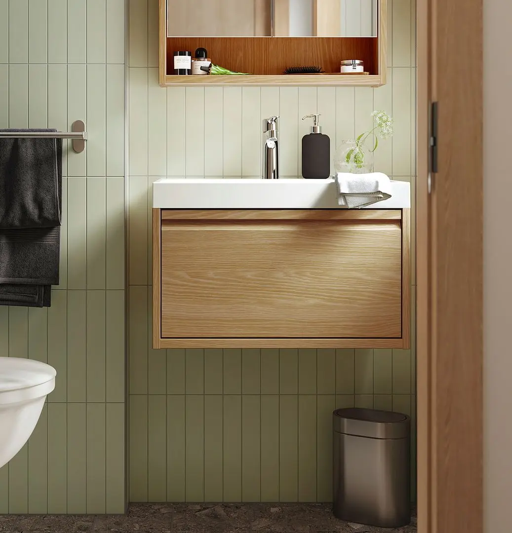 Set tumba cu lavoar Ikea Angsjon/Backsjon cu sertar 60x48x39 (Aspect Stejar)