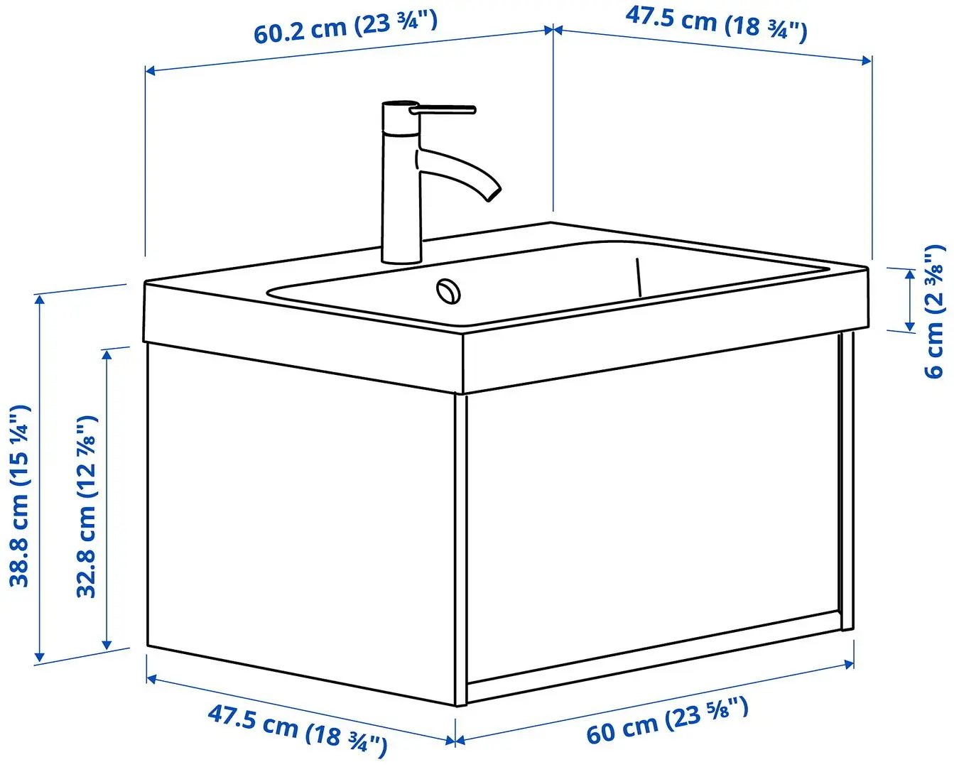 Set tumba cu lavoar Ikea Angsjon/Backsjon cu sertar 60x48x39 (Aspect Stejar Maro) - 9