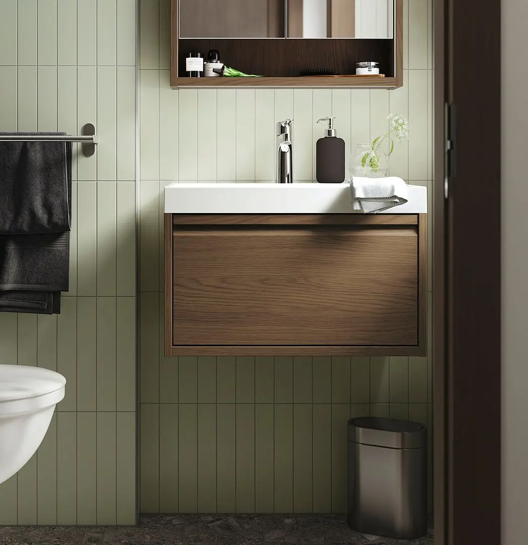 Set tumba cu lavoar Ikea Angsjon/Backsjon cu sertar 60x48x39 (Aspect Stejar Maro)