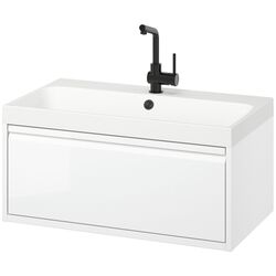 Набор тумбы с раковиной Ikea Angsjon/Backsjon с ящиком 80x48x39 (Глянцевый Белый) Thumb