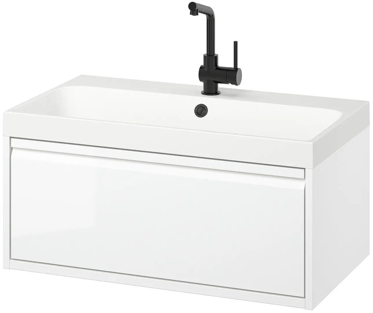 Набор тумбы с раковиной Ikea Angsjon/Backsjon с ящиком 80x48x39 (Глянцевый Белый) - 2