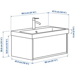 Набор тумбы с раковиной Ikea Angsjon/Backsjon с ящиком 80x48x39 (Глянцевый Белый) Thumb