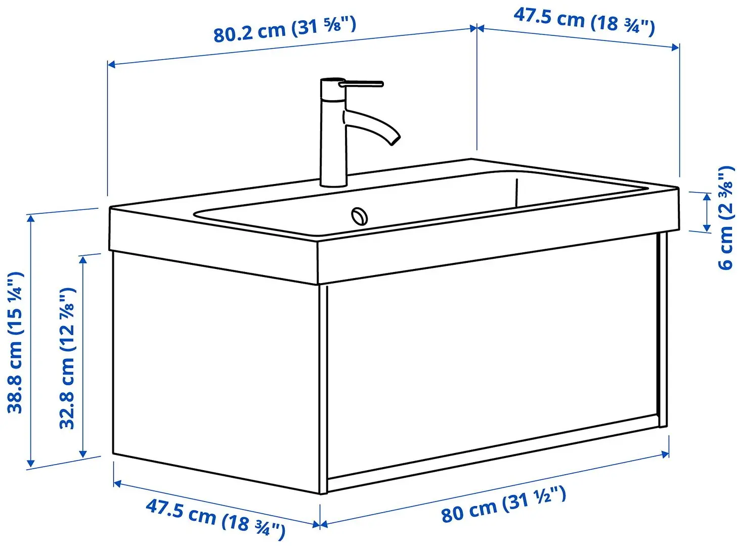 Набор тумбы с раковиной Ikea Angsjon/Backsjon с ящиком 80x48x39 (Глянцевый Белый) - 9