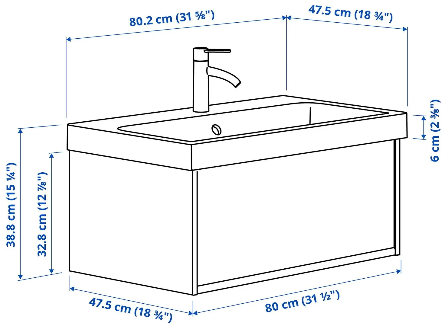 Set tumba cu lavoar Ikea Angsjon/Backsjon cu sertar 80x48x39 (Aspect Stejar) - 9