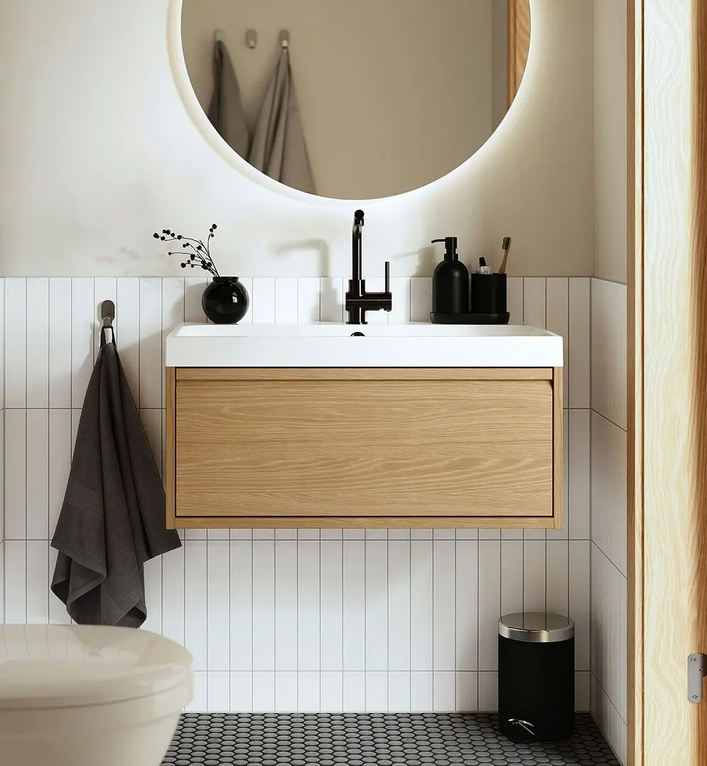 Set tumba cu lavoar Ikea Angsjon/Backsjon cu sertar 80x48x39 (Aspect Stejar)