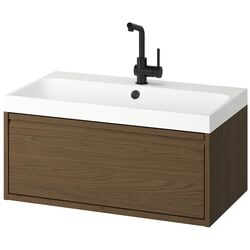 Набор тумбы с раковиной Ikea Angsjon/Backsjon с ящиком 80x48x39 (Имитация Коричневого Дуба) Thumb