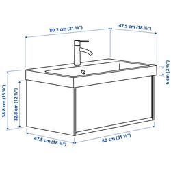 Набор тумбы с раковиной Ikea Angsjon/Backsjon с ящиком 80x48x39 (Имитация Коричневого Дуба) Thumb