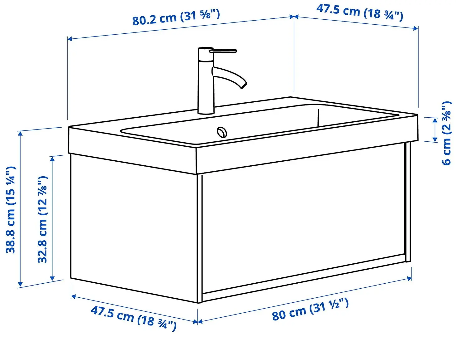 Набор тумбы с раковиной Ikea Angsjon/Backsjon с ящиком 80x48x39 (Имитация Коричневого Дуба) - 9