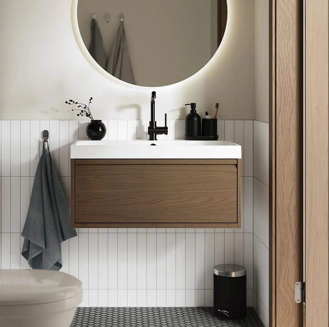 Набор тумбы с раковиной Ikea Angsjon/Backsjon с ящиком 80x48x39 (Имитация Коричневого Дуба)