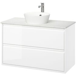 Набор тумбы с раковиной Ikea Angsjon/Kattevik с ящиками 102x49x80 (Глянцевый Белый/Имитация Белого Мрамора) Thumb