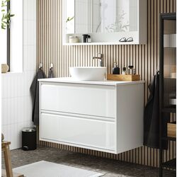 Набор тумбы с раковиной Ikea Angsjon/Kattevik с ящиками 102x49x80 (Глянцевый Белый/Имитация Белого Мрамора)