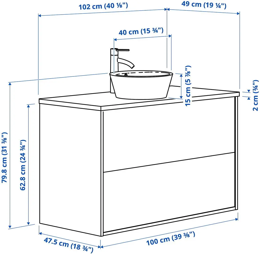 Набор тумбы с раковиной Ikea Angsjon/Kattevik с ящиками 102x49x80 (Глянцевый Белый/Имитация Белого Мрамора) - 10