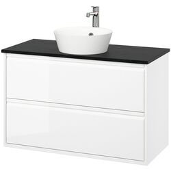 Набор тумбы с раковиной Ikea Angsjon/Kattevik с ящиками 102x49x80 (Глянцевый Белый/Имитация Черного Мрамора) Thumb