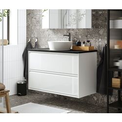 Набор тумбы с раковиной Ikea Angsjon/Kattevik с ящиками 102x49x80 (Глянцевый Белый/Имитация Черного Мрамора)