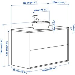 Набор тумбы с раковиной Ikea Angsjon/Kattevik с ящиками 102x49x80 (Глянцевый Белый/Имитация Черного Мрамора) Thumb