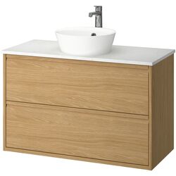 Набор тумбы с раковиной Ikea Angsjon/Kattevik с ящиками 102x49x80 (Имитация Дуба/Имитация Белого Мрамора) Thumb