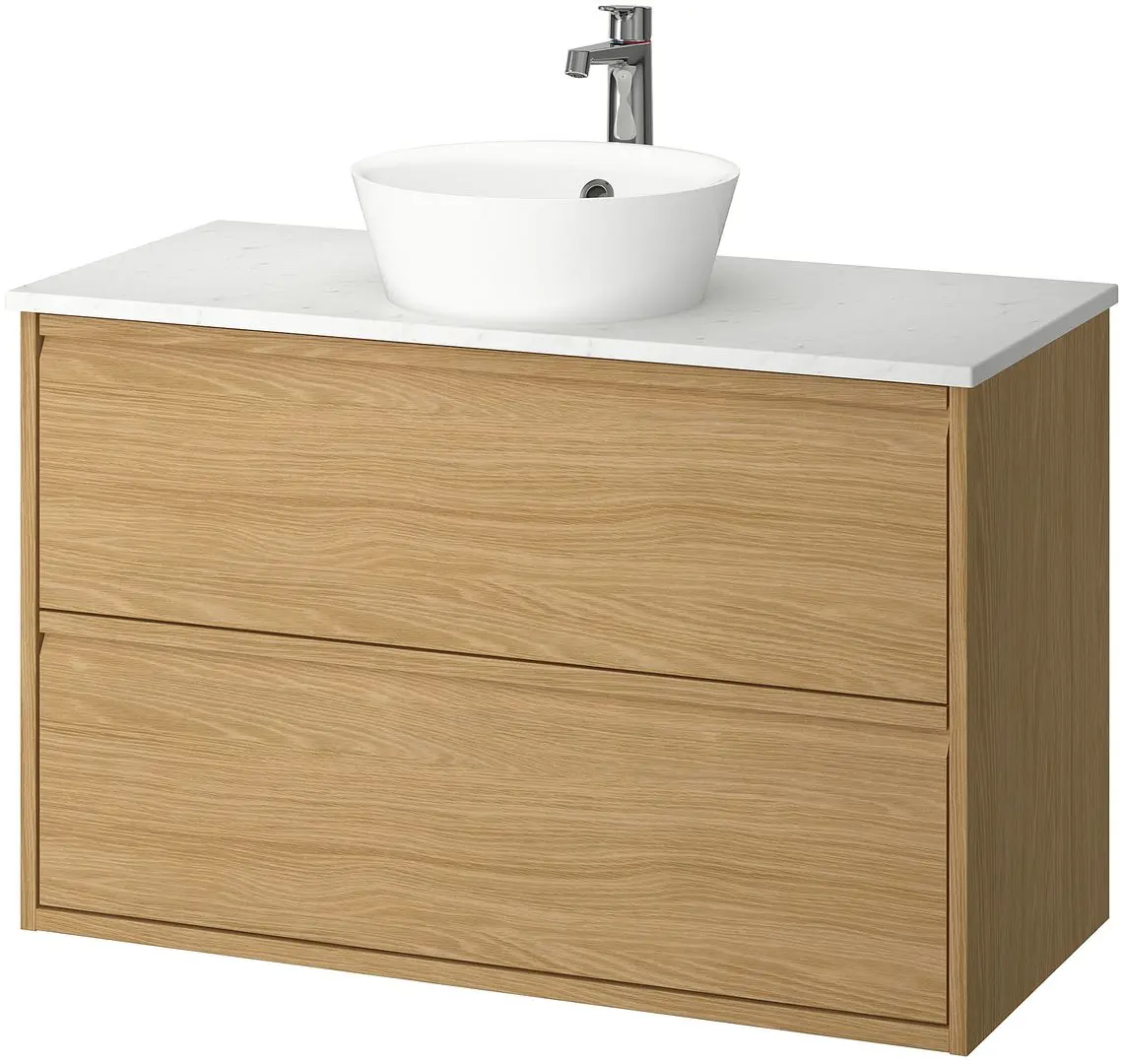 Набор тумбы с раковиной Ikea Angsjon/Kattevik с ящиками 102x49x80 (Имитация Дуба/Имитация Белого Мрамора) - 2