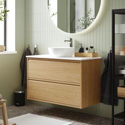 Набор тумбы с раковиной Ikea Angsjon/Kattevik с ящиками 102x49x80 (Имитация Дуба/Имитация Белого Мрамора)