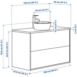Набор тумбы с раковиной Ikea Angsjon/Kattevik с ящиками 102x49x80 (Имитация Дуба/Имитация Белого Мрамора) Thumb