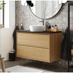 Набор тумбы с раковиной Ikea Angsjon/Kattevik с ящиками 102x49x80 (Имитация Дуба/Имитация Черного Мрамора)