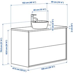 Набор тумбы с раковиной Ikea Angsjon/Kattevik с ящиками 102x49x80 (Имитация Дуба/Имитация Черного Мрамора) Thumb