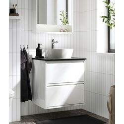 Набор тумбы с раковиной Ikea Angsjon/Kattevik с ящиками 62x49x80 (Глянцевый Белый/Имитация Черного Мрамора)