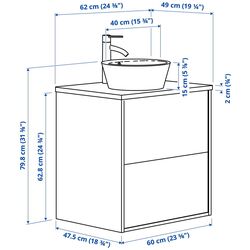 Набор тумбы с раковиной Ikea Angsjon/Kattevik с ящиками 62x49x80 (Глянцевый Белый/Имитация Черного Мрамора) Thumb