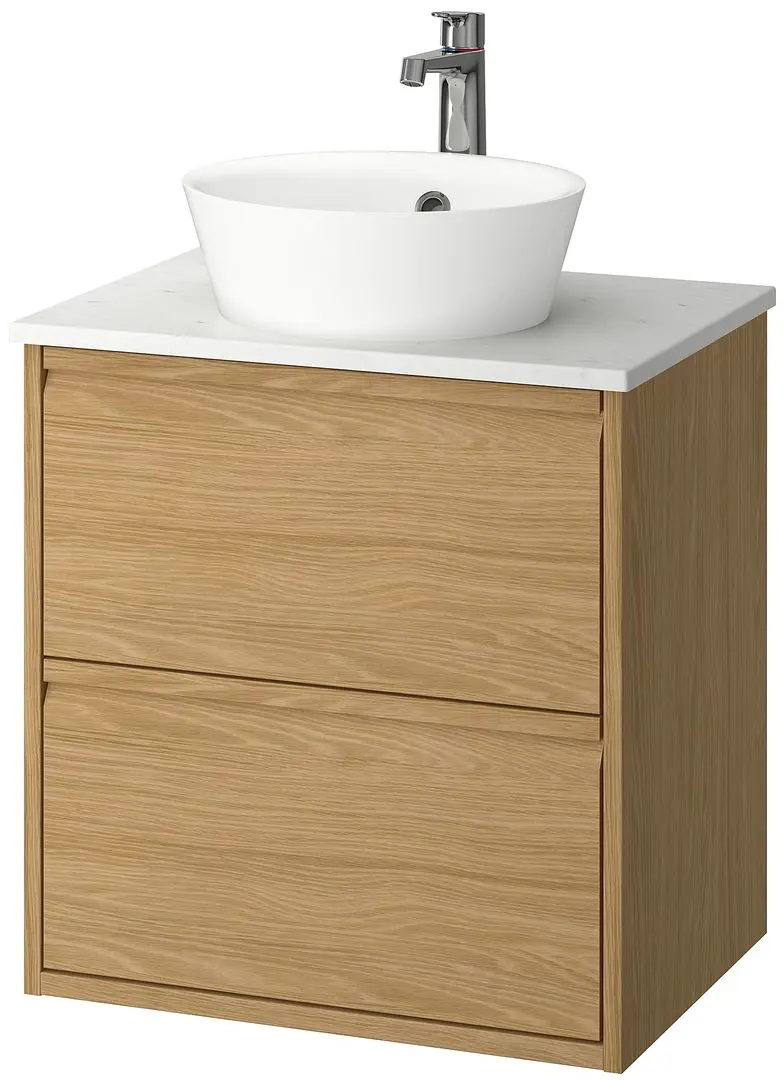 Набор тумбы с раковиной Ikea Angsjon/Kattevik с ящиками 62x49x80 (Имитация Дуба/Имитация Белого Мрамора) - 2