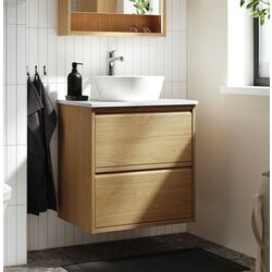 Набор тумбы с раковиной Ikea Angsjon/Kattevik с ящиками 62x49x80 (Имитация Дуба/Имитация Белого Мрамора)