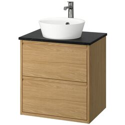 Набор тумбы с раковиной Ikea Angsjon/Kattevik с ящиками 62x49x80 (Имитация Дуба/Имитация Черного Мрамора) Thumb