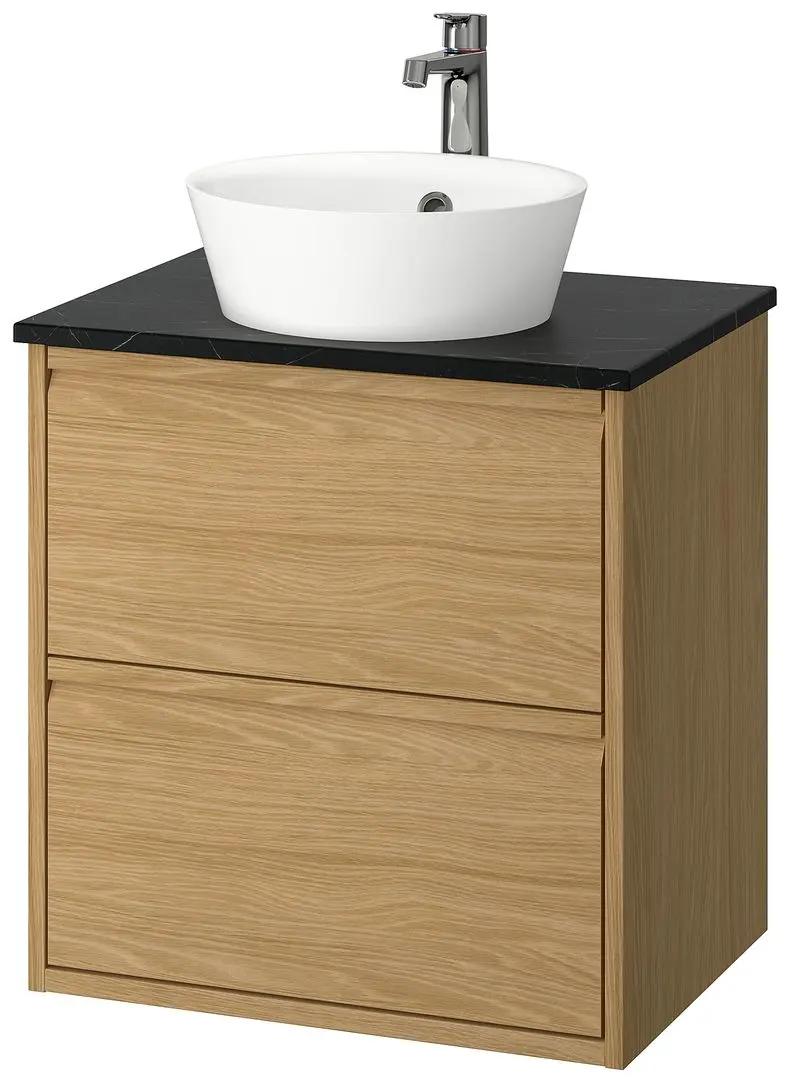 Набор тумбы с раковиной Ikea Angsjon/Kattevik с ящиками 62x49x80 (Имитация Дуба/Имитация Черного Мрамора) - 2